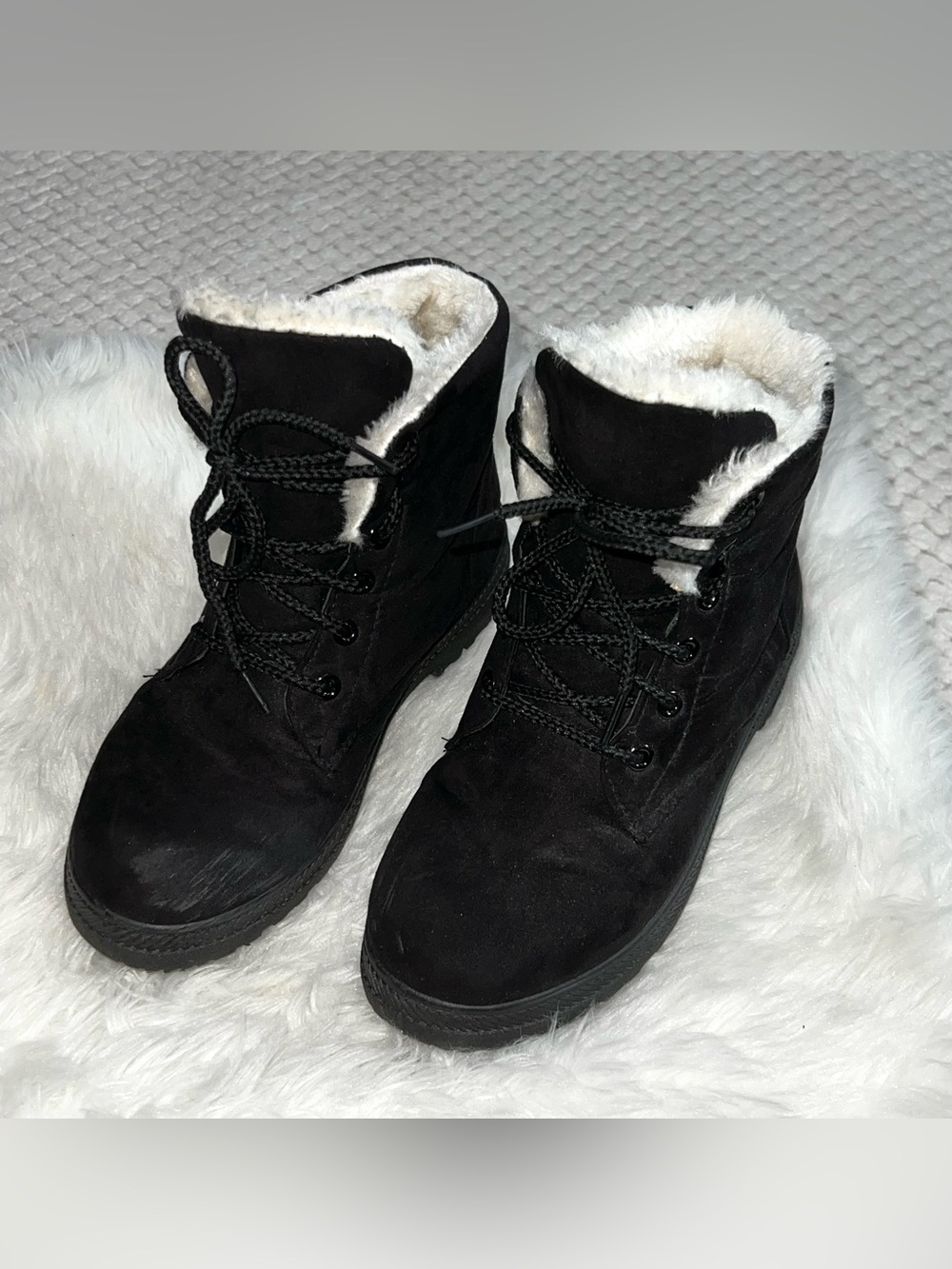 SQL Ankle Boots Women’s Snow Boots Faux Fur Winter Boots Black 7.5